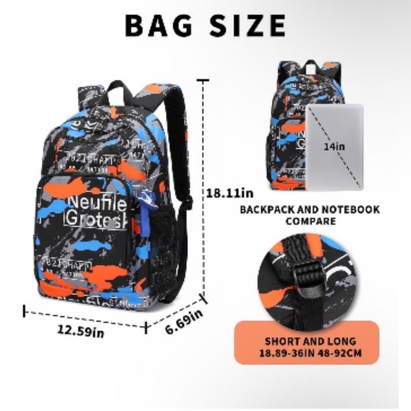 NWT Graphic Men's Backpack - Black, Blue, and Orange - Picture 2 of 2